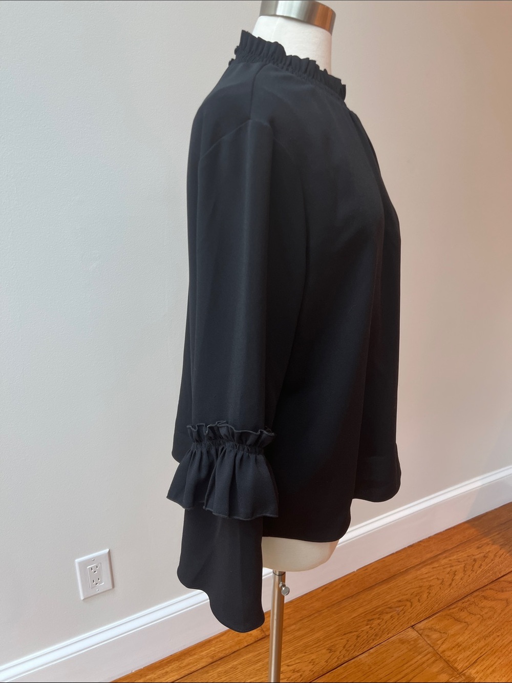Drew Black Ruffle-Neck Keyhole Blouse - Women Tops - Picture 3 of 10